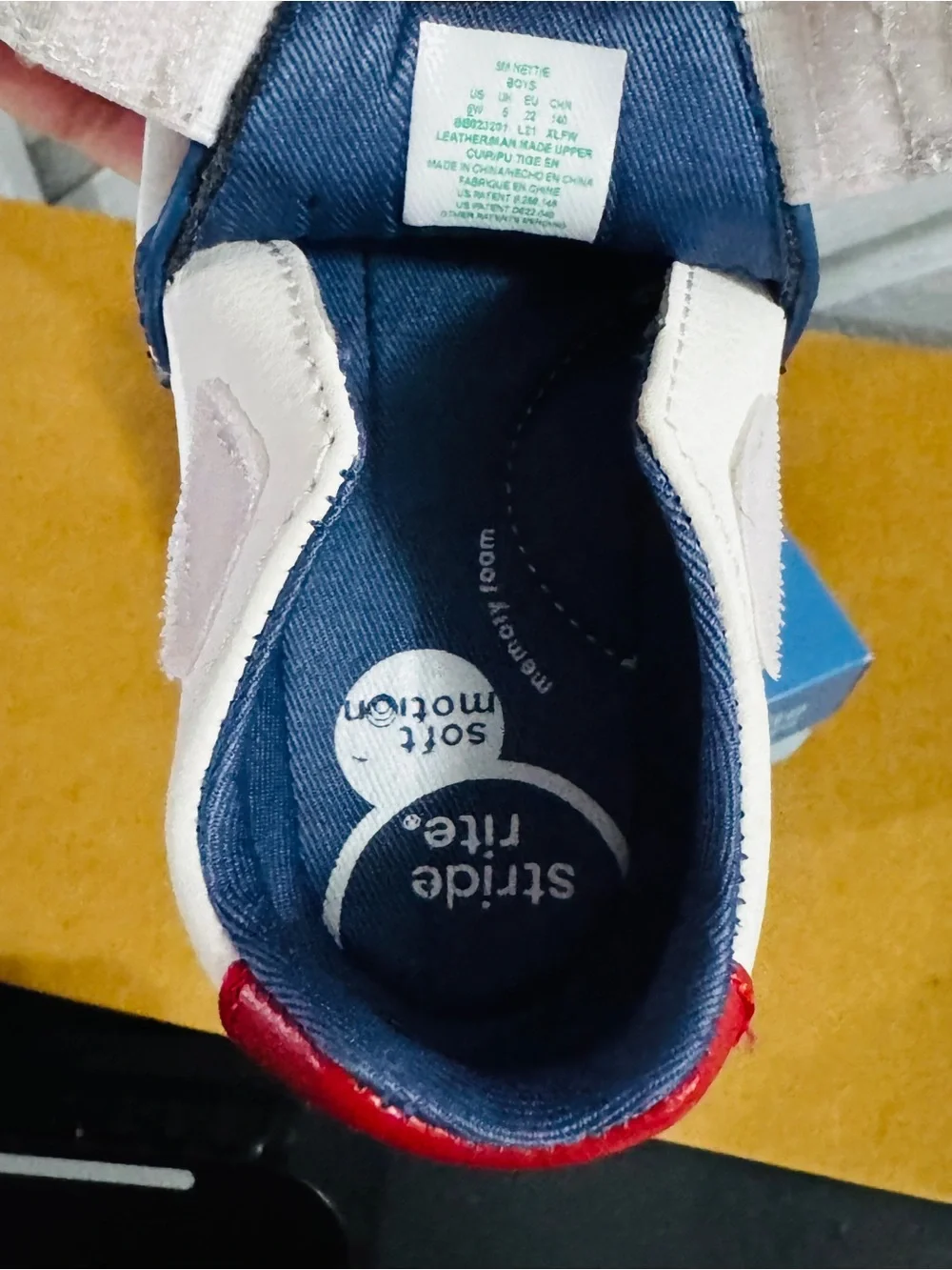 Stride Rite Baby Baseball Slip-On Shoes - White with Red & Navy walkers 6W wide